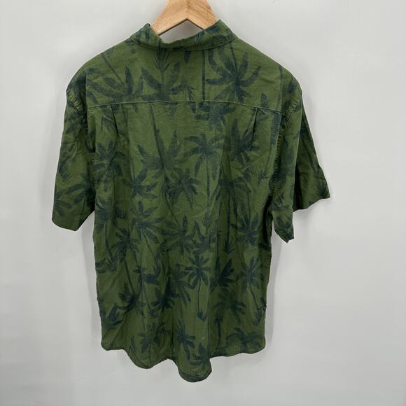 ONIA Men's Linen Cotton Green Palm Print Button Down Shirt // L - Picture 7 of 8